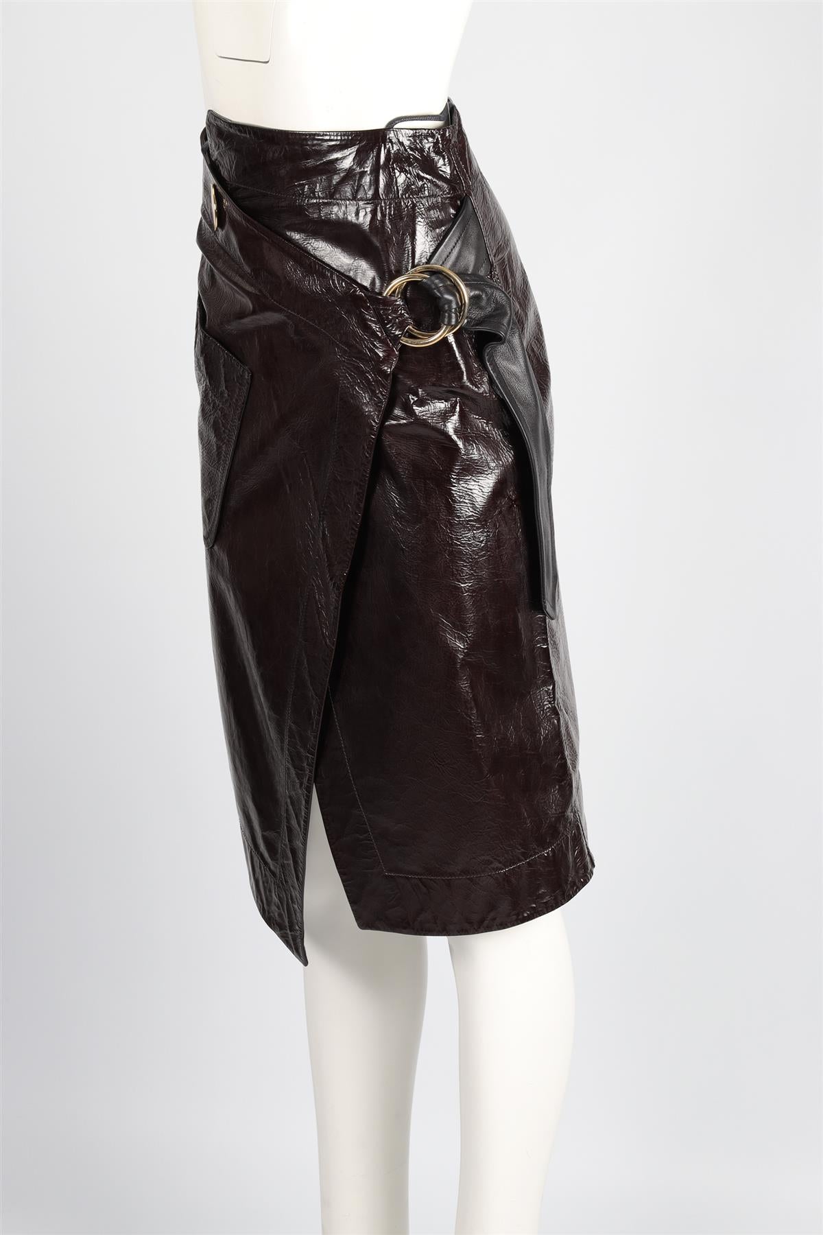PETAR PETROV BROWN LEATHER MIDI SKIRT UK 8