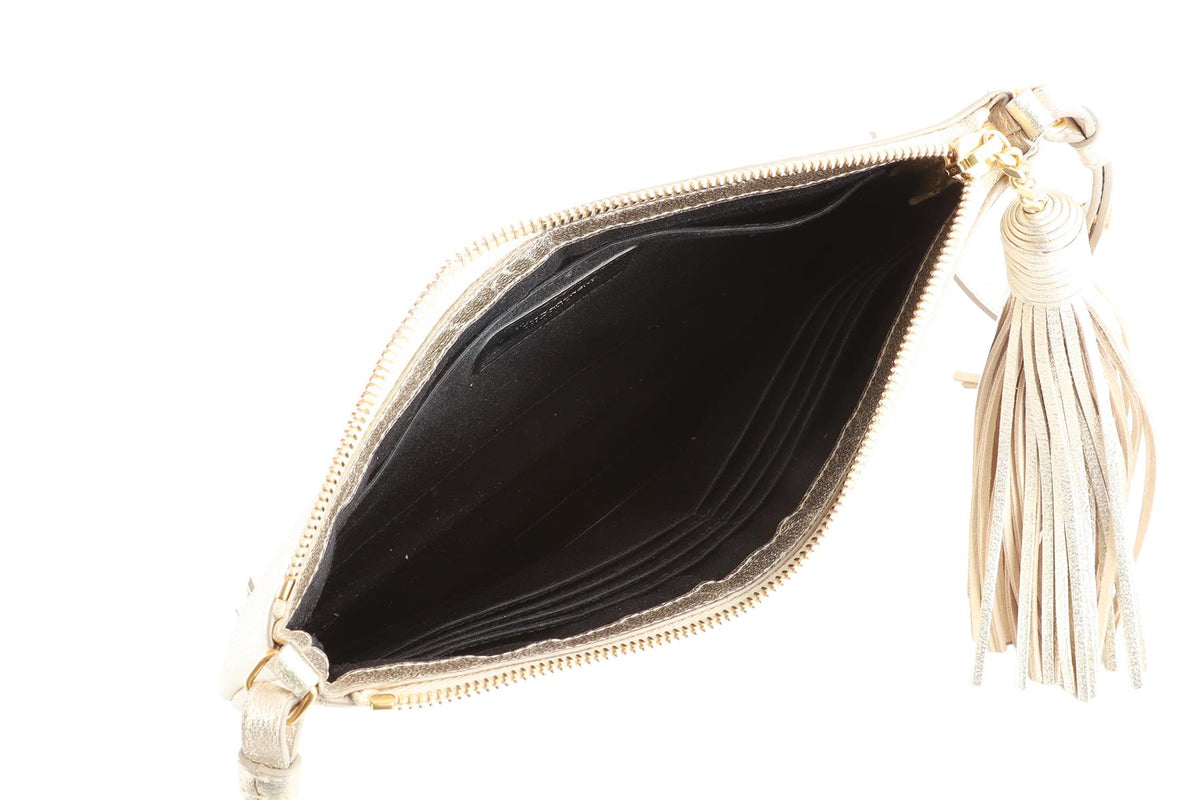 SAINT LAURENT GOLD TEEN MONOGRAM LEATHER CROSSBODY BAG