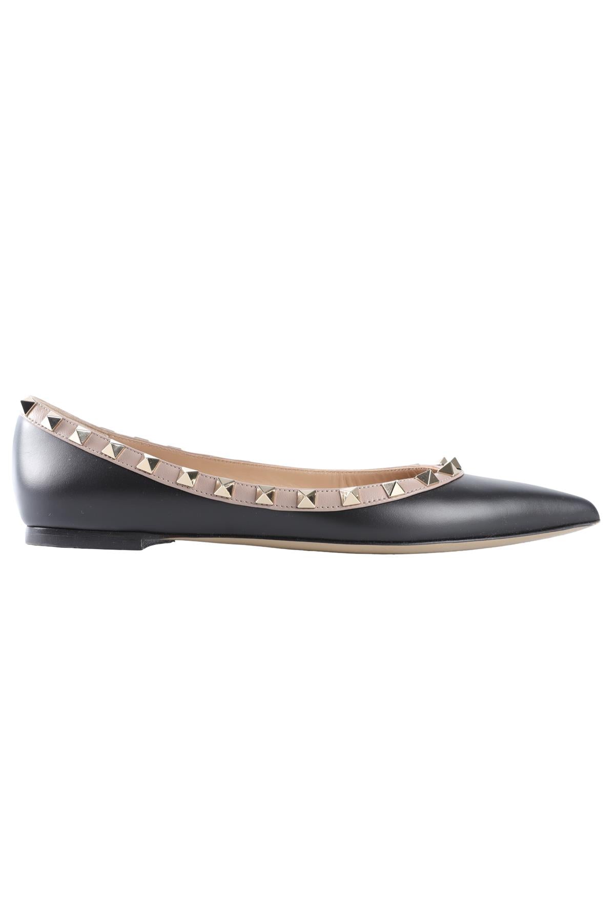 VALENTINO GARAVANI BLACK ROCKSTUD LEATHER BALLET FLATS EU 37.5 UK 4.5 US 7.5