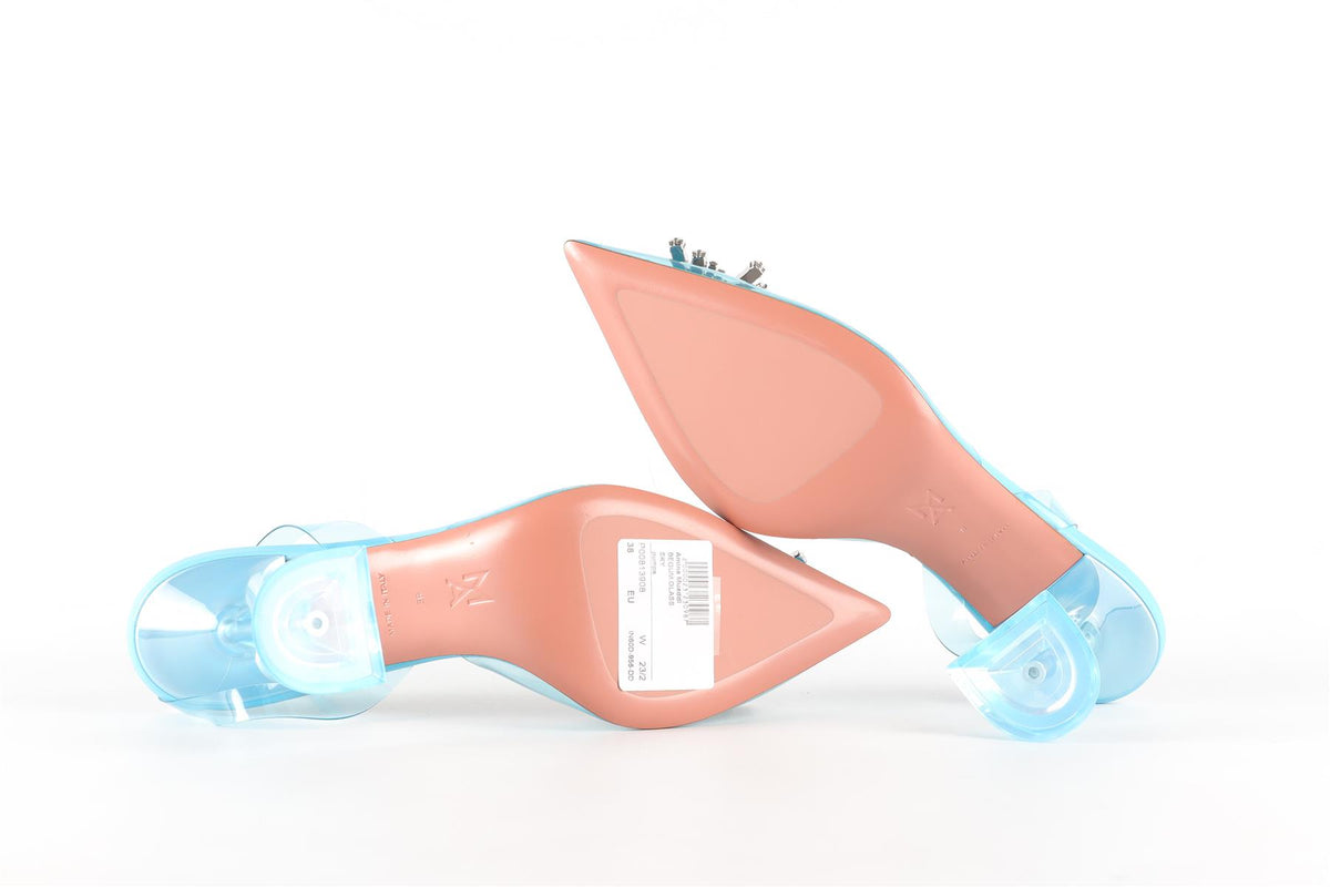 AMINA MUADDI BLUE CRYSTAL AND PVC SLINGBACK PUMPS EU 38 UK 5 US 8