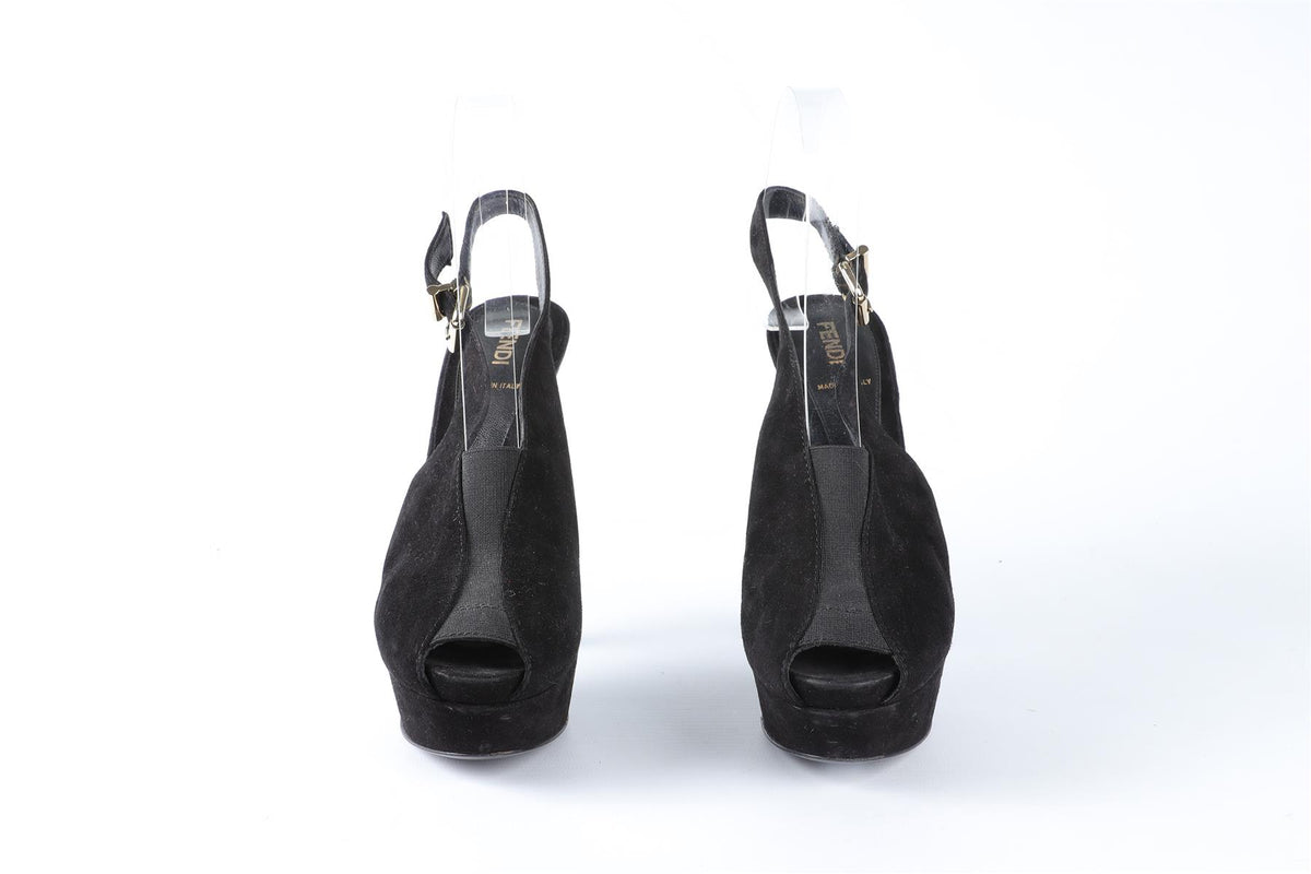 FENDI BLACK SUEDE PLATFORM SANDALS EU 36 UK 3 US 6