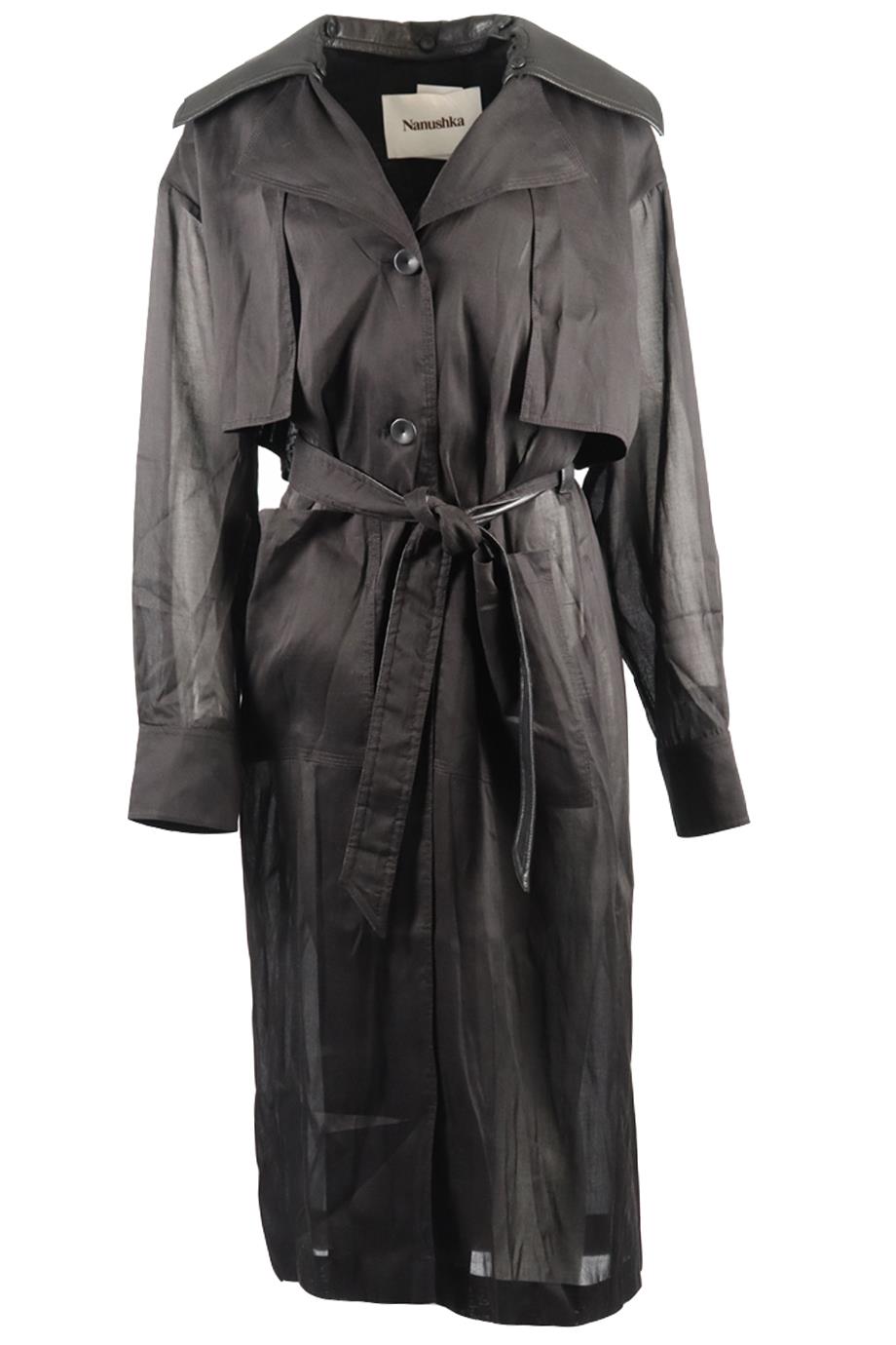 NANUSHKA BELTED LEATHER AND COTTON BLEND TRENCH COAT SMALL