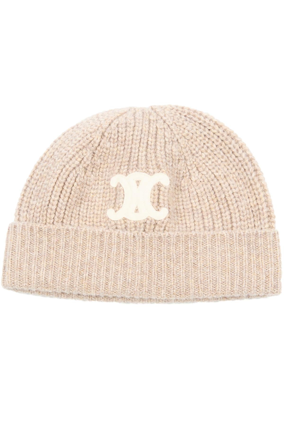 CELINE BEIGE TRIOMPHE CASHMERE BEANIE ONE SIZE