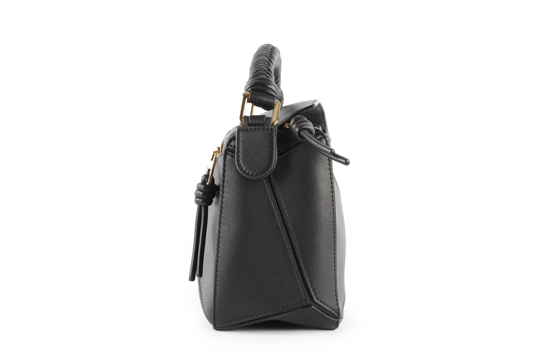 LOEWE BLACK PUZZLE SMALL LEATHER TOTE BAG