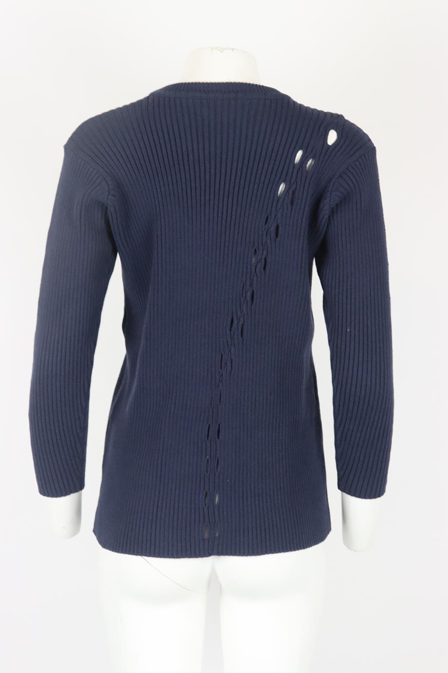 TANYA TAYLOR BEAD EMBELLISHED RIBBED COTTON BLEND SWEATER SMALL