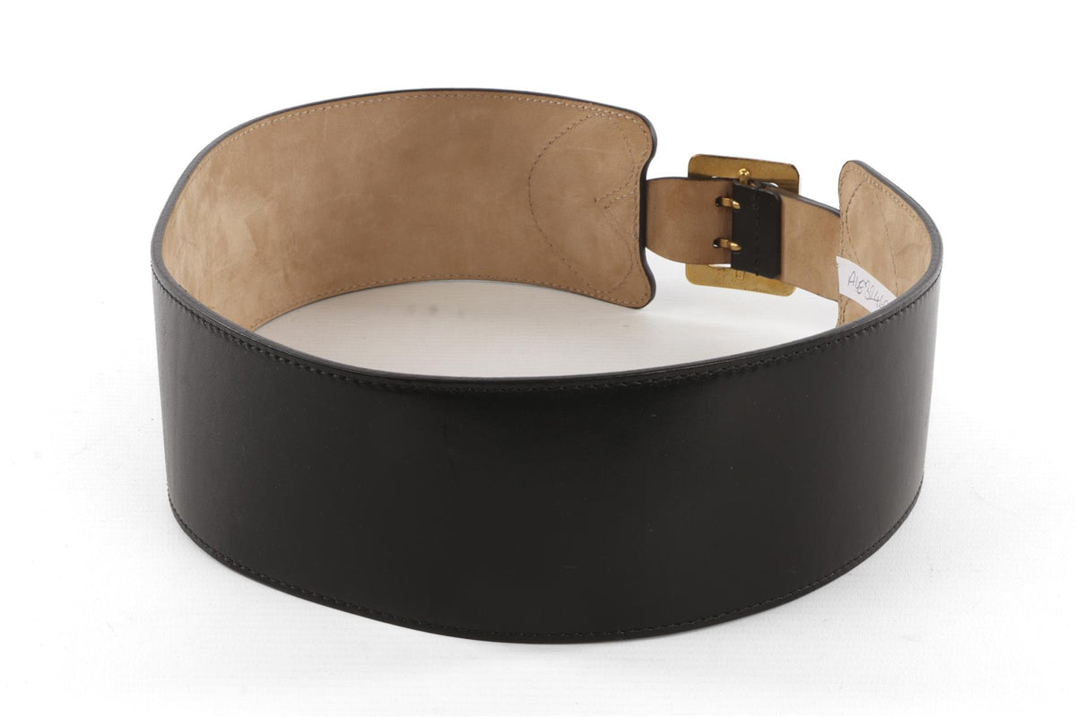 ALEXANDER MCQUEEN BLACK LEATHER WAIST BELT 75CM