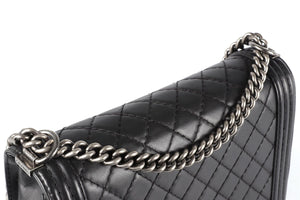 CHANEL BLACK 2014 BOY LARGE QUILTED LEATHER SHOULDER BAG