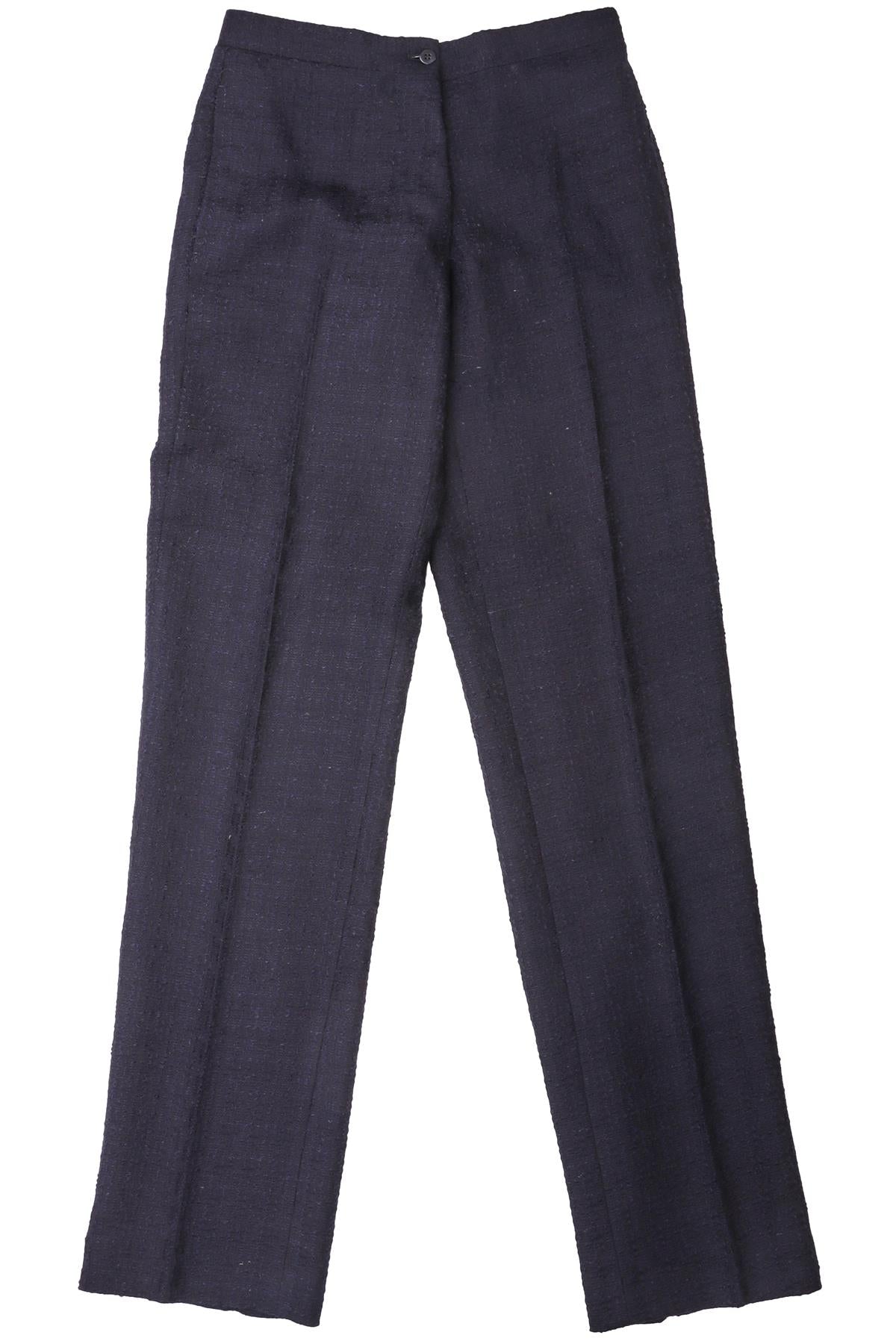 NAVY WOOL STRAIGHT LEG PANTS