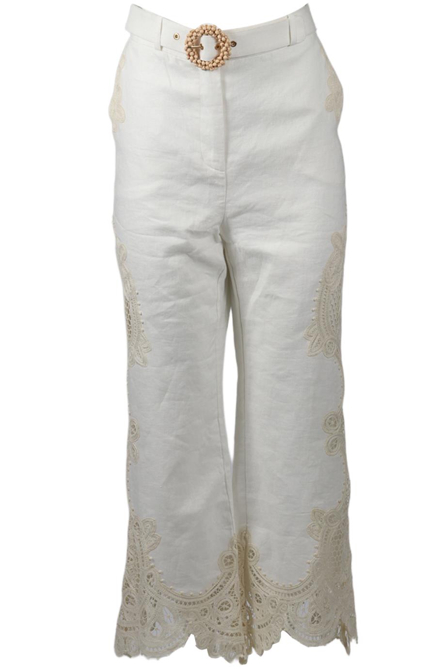 ZIMMERMAN BELTED LINEN WIDE LEG PANTS UK 12