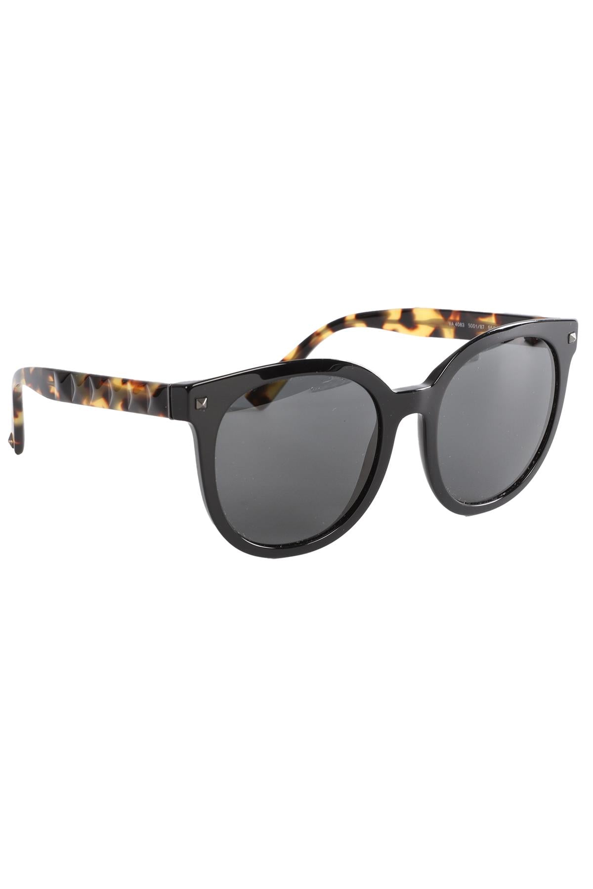 VALENTINO BLACK ROUND FRAME ACETATE SUNGLASSES
