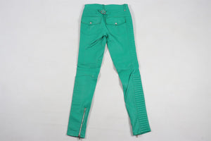 BALMAIN GREEN LEATHER SKINNY PANTS FR 38 UK 10