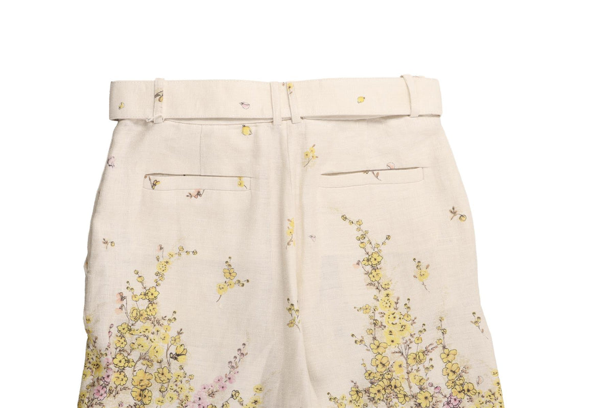 ZIMMERMANN MULTI WHITE LINEN FLARED PANTS UK 8