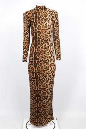 THE NEW ARRIVALS ILKYAZ OZEL BROWN JERSEY MAXI DRESS FR 36 UK 8