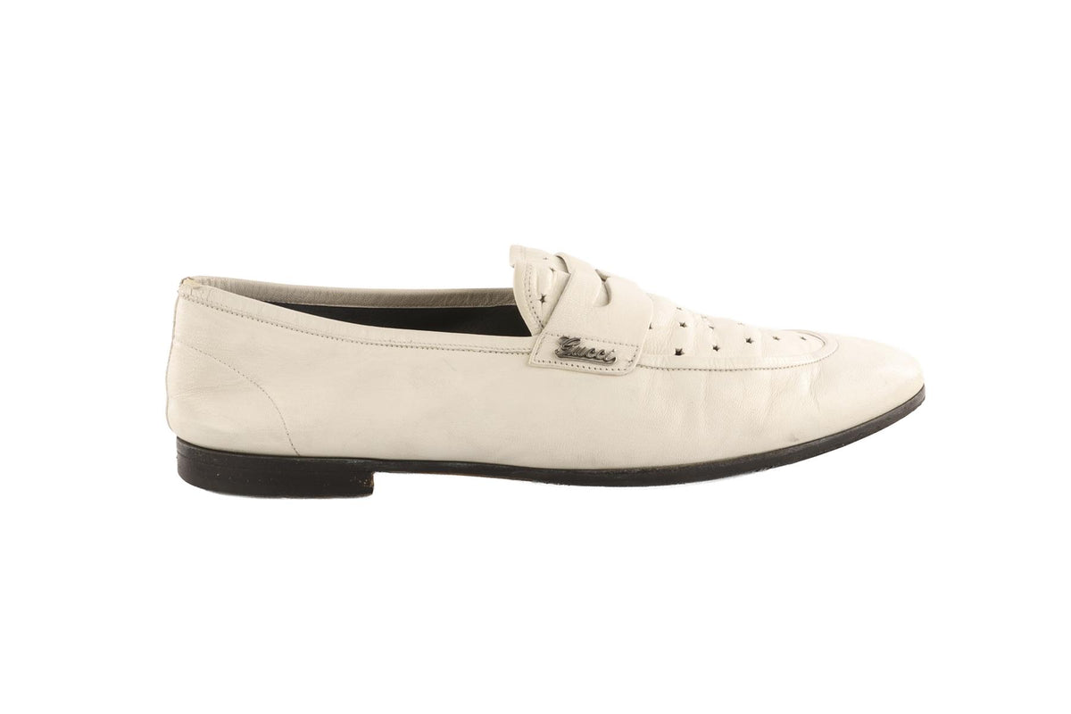 GUCCI WHITE MEN'S LEATHER LOAFERS EU 42 UK 8 US 9