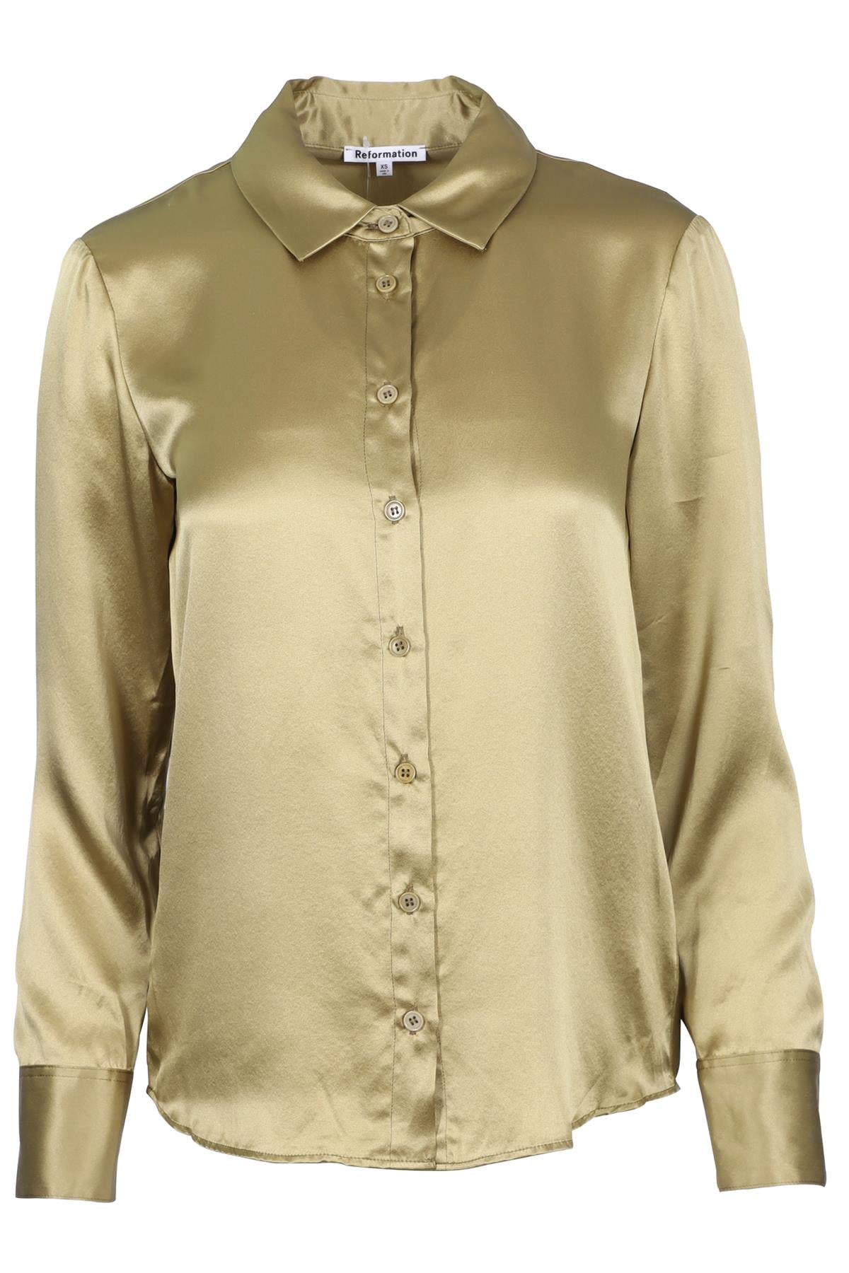 REFORMATION GREEN SILK SHIRT XSMALL
