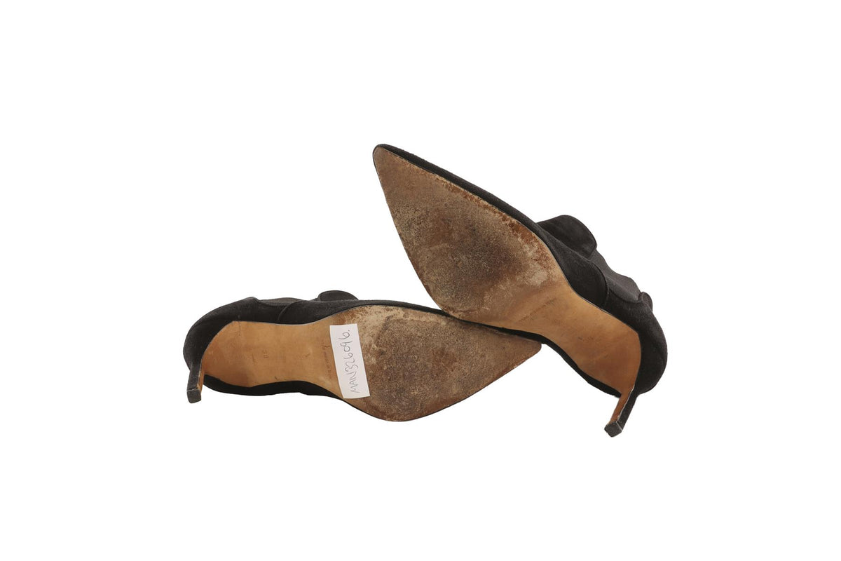 MANOLO BLAHNIK BLACK SUEDE ANKLE BOOTS EU 38 UK 5 US 8