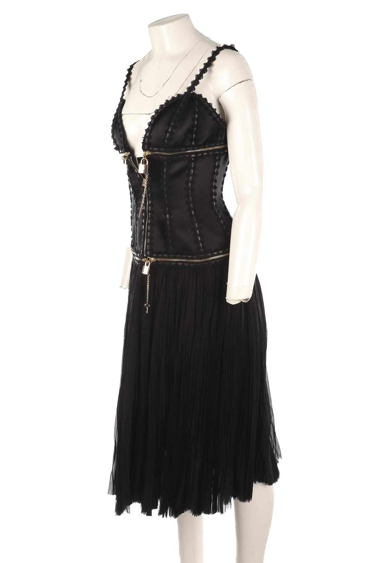 ALEXANDER MCQUEEN BLACK 2003 SILK MIDI DRESS IT 40 UK 8