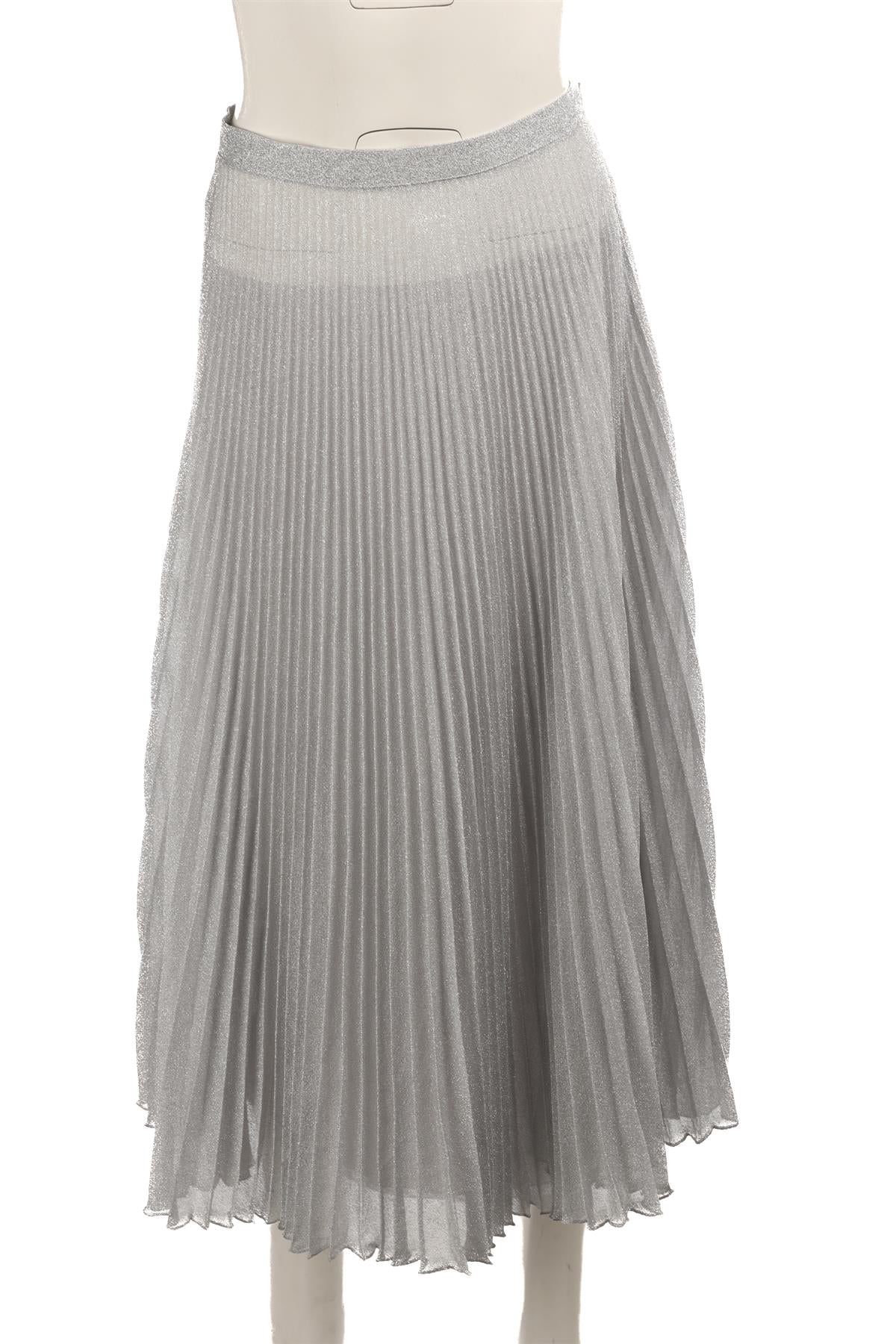 PRADA SILVER LAMÉ MIDI SKIRT IT 42 UK 10