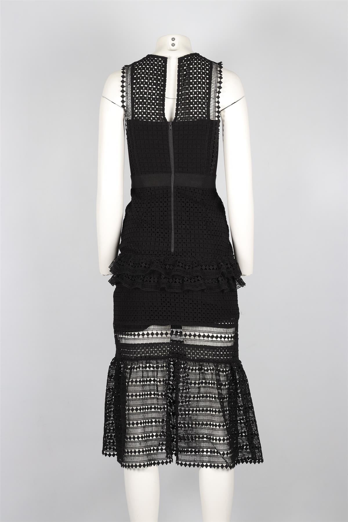 SELF-PORTRAIT BLACK CROCHET MIDI DRESS UK 8