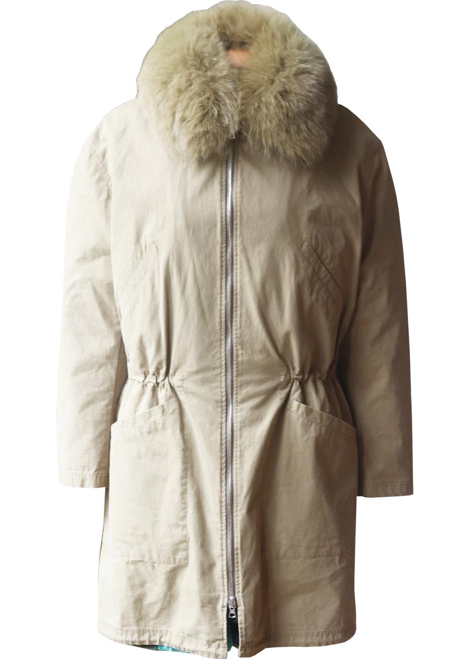 ARMY BY YVES SALOMON REVERSIBLE PRINTED RABBIT FUR AND COTTON PARKA FR 38 UK 10