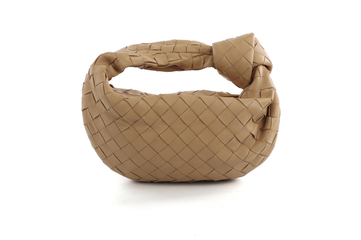 BOTTEGA VENETA BEIGE JODIE MINI INTRECCIATO LEATHER TOTE BAG