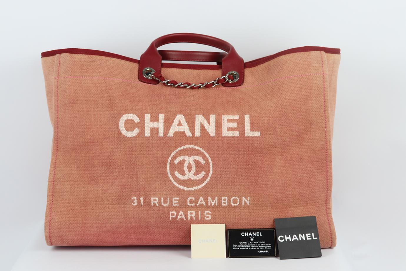 CHANEL 2012 DEAUVILLE EXTRA LARGE CANVAS AND LEATHER TOTE BAG