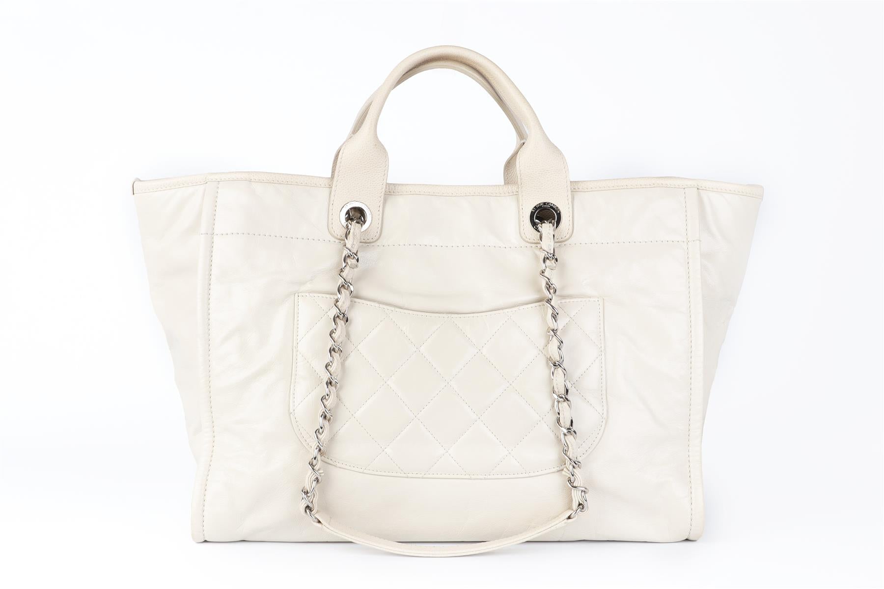 CHANEL ECRU 2016-2017 DEAUVILLE MEDIUM LEATHER TOTE BAG