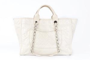 CHANEL ECRU 2016-2017 DEAUVILLE MEDIUM LEATHER TOTE BAG