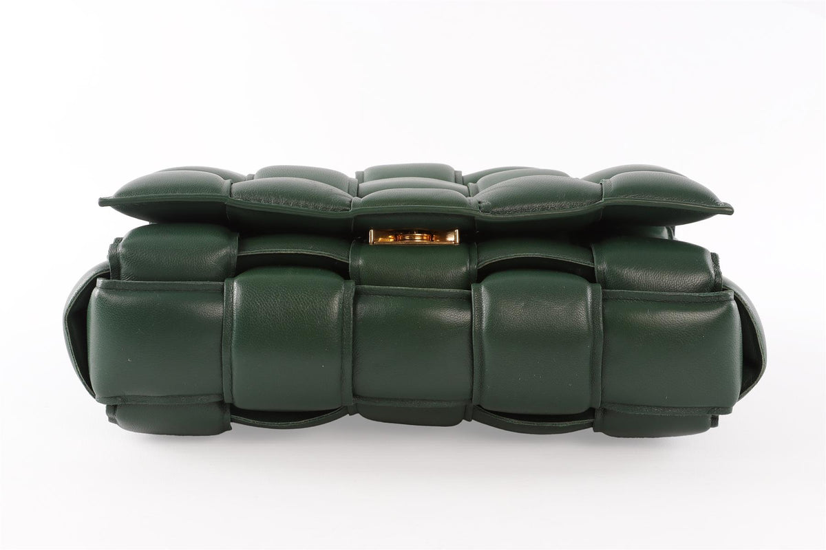 BOTTEGA VENETA GREEN THE CHAIN CASSETTE INTRECCIATO LEATHER SHOULDER BAG