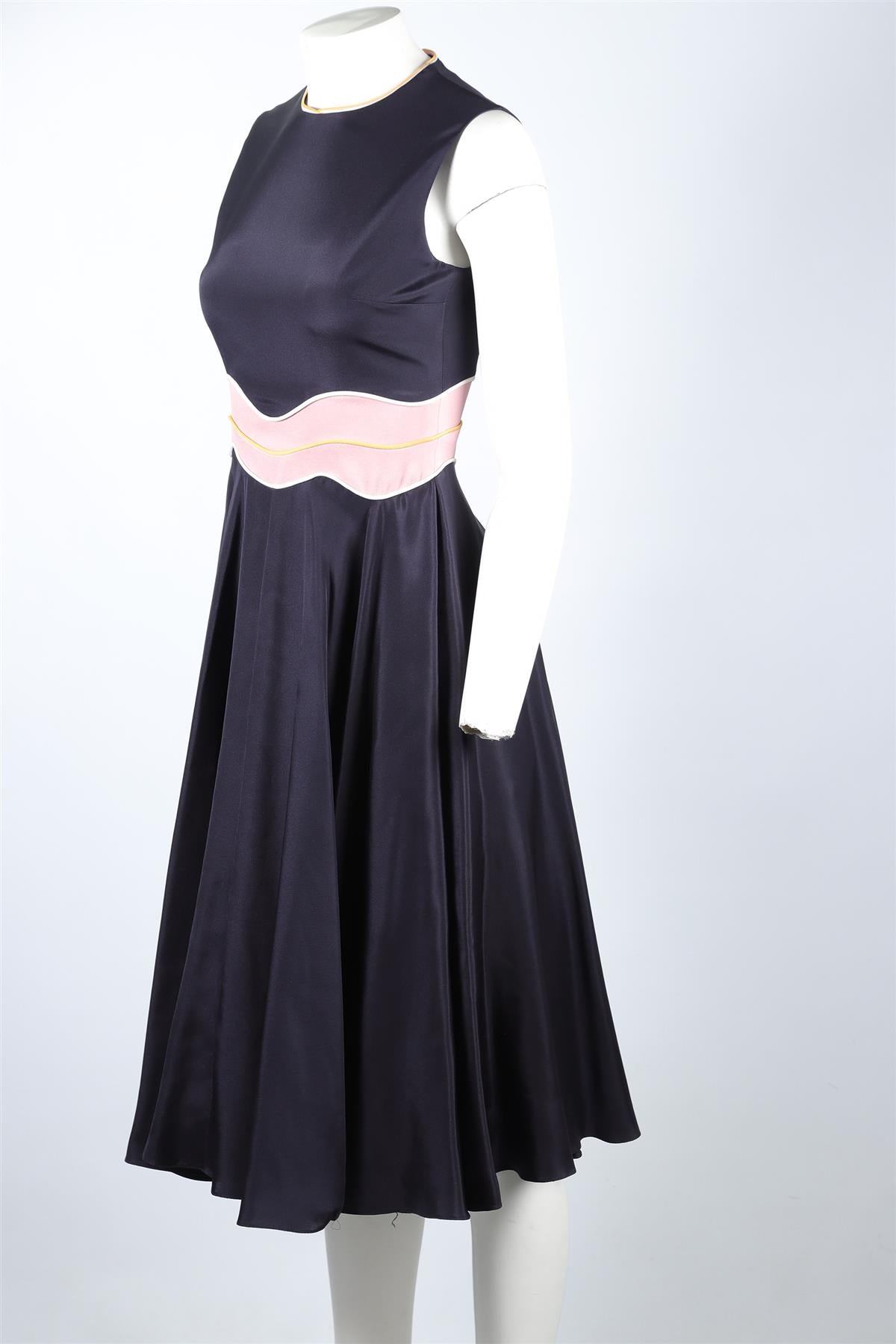 ROKSANDRA NAVY SILK MIDI DRESS UK 8