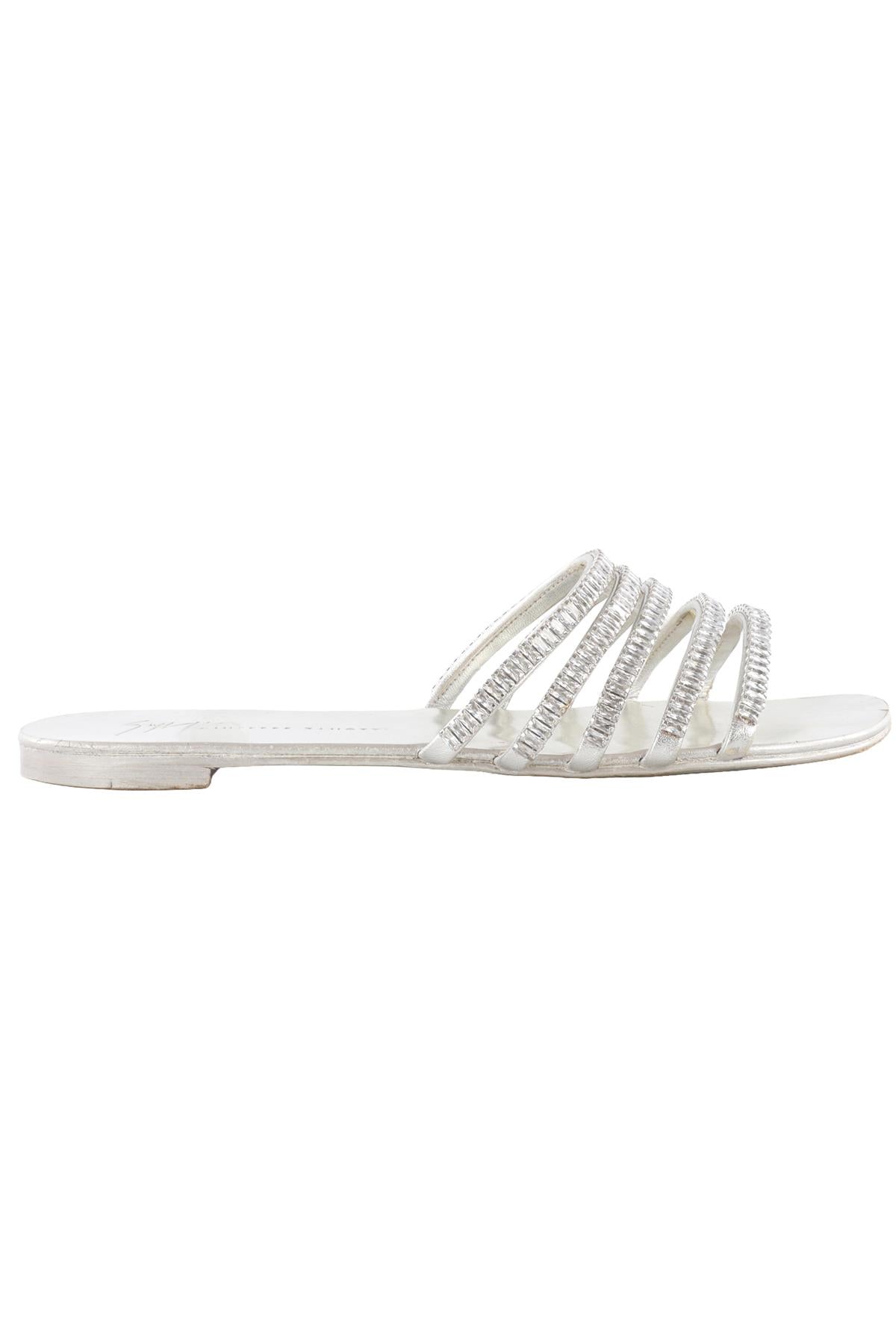 GIUSEPPE ZANOTTI SILVER CRYSTAL AND LEATHER SANDALS EU 39 UK 6 US 9