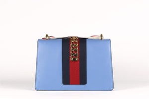 GUCCI BLUE SYLVIE SMALL LEATHER SHOULDER BAG