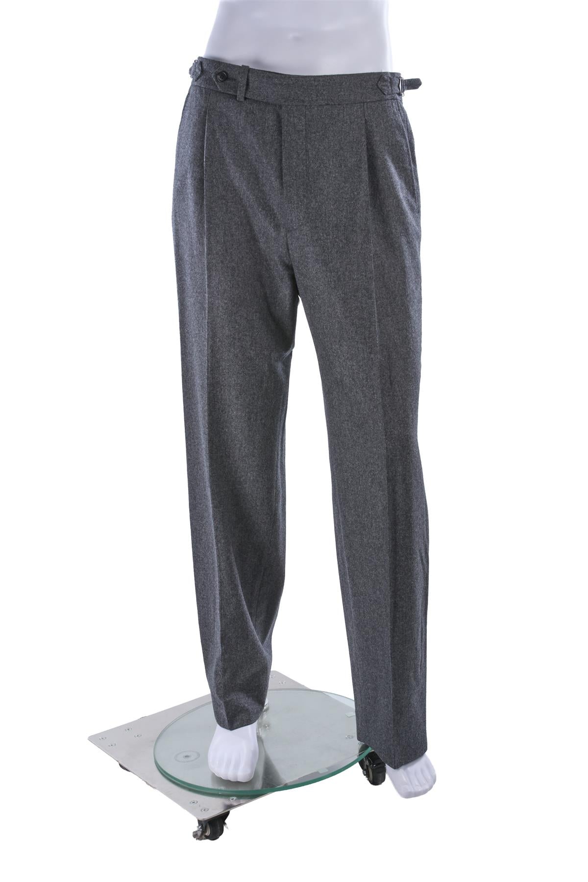 GREY MEN'S WOOL STRAIGHT LEG PANTS