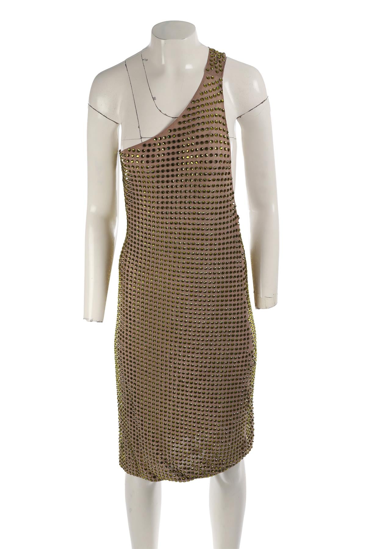 GUCCI GREEN 2000 CRYSTAL AND MESH DRESS SMALL