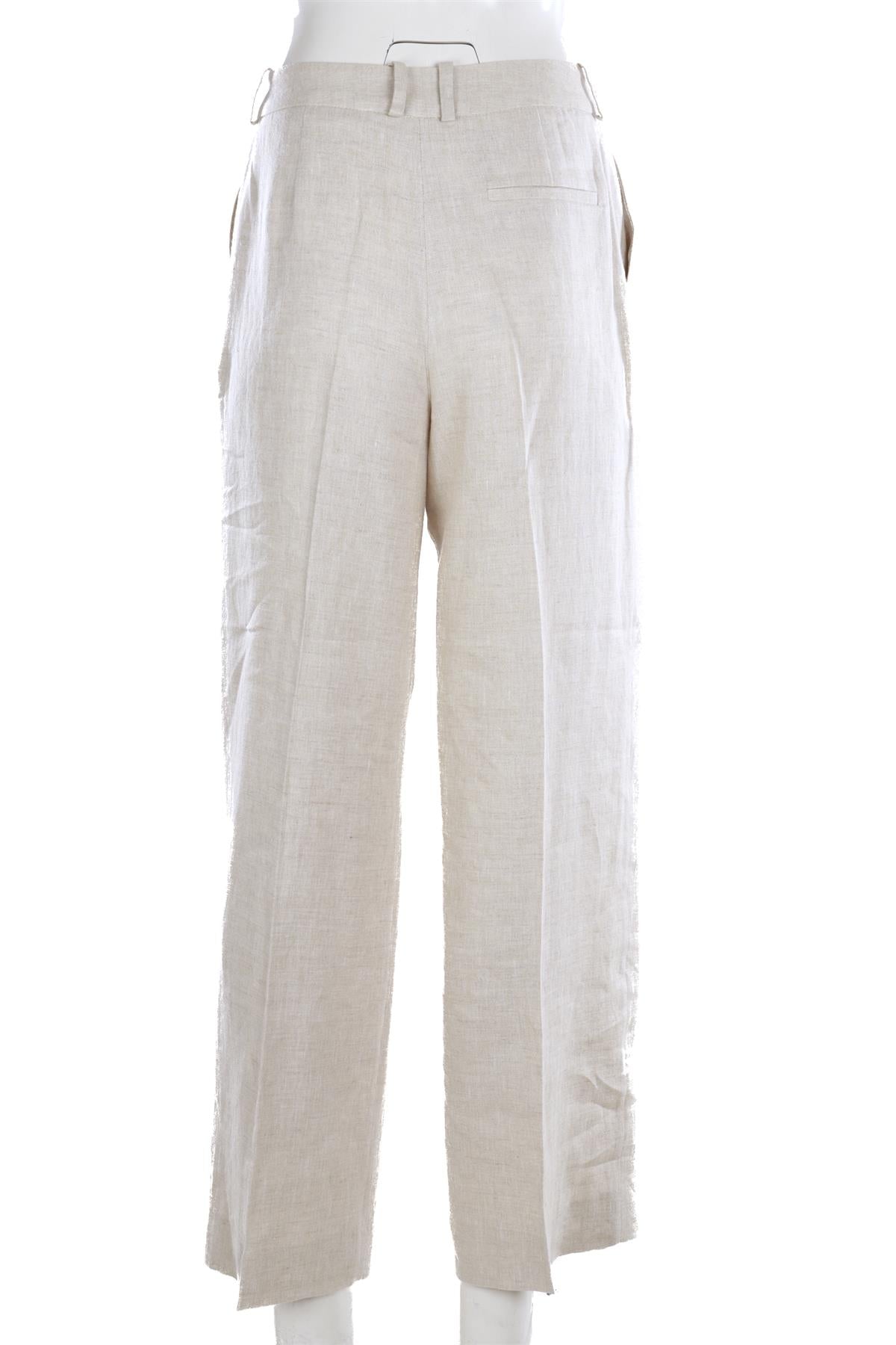 WITH NOTHING UNDERNEATH BEIGE LINEN STRAIGHT LEG PANTS UK 8