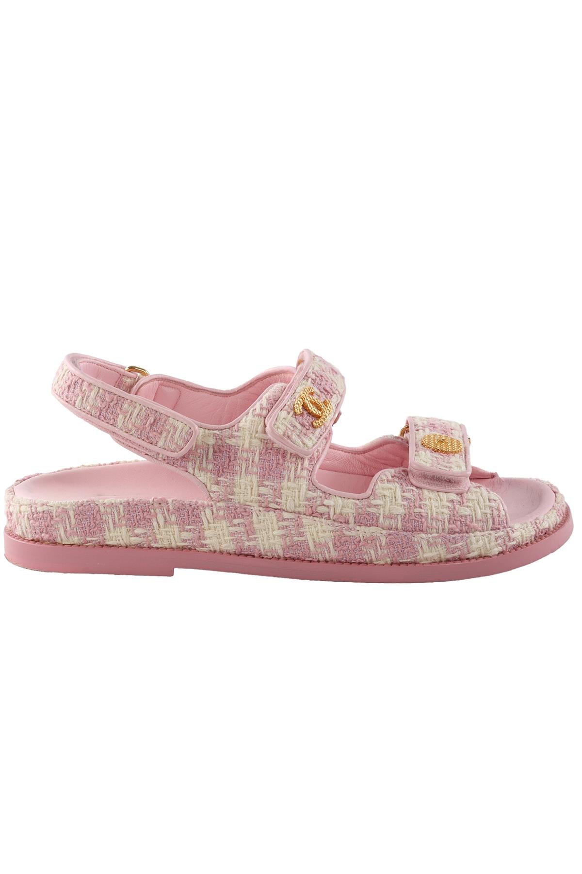 CHANEL PINK 2024 DAD TWEED SANDALS EU 38.5 UK 5.5 US 8.5