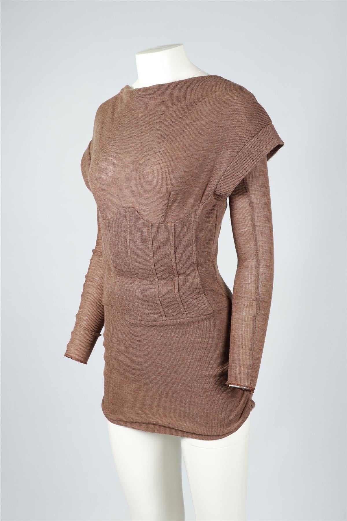 LAQUAN SMITH BROWN WOOL MINI DRESS