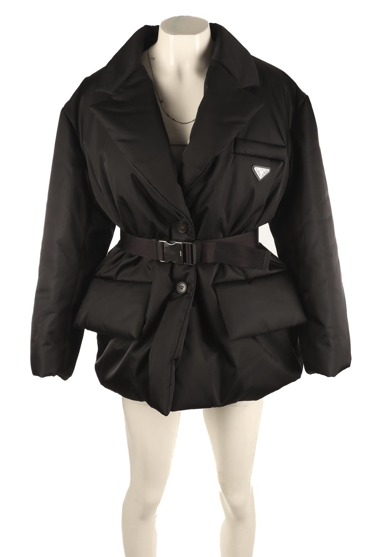 PRADA BLACK RE-NYLON PADDED DOWN JACKET IT 40