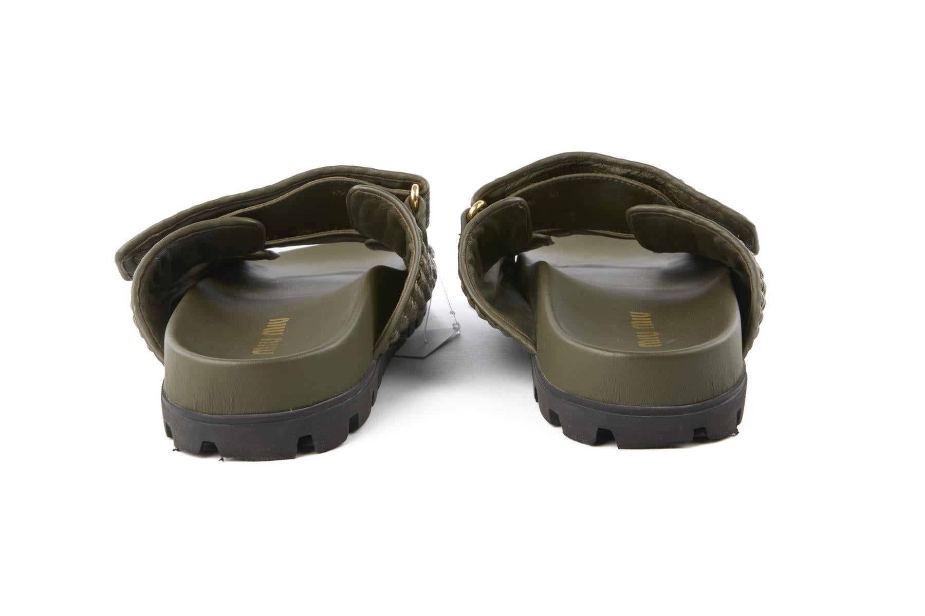 MIU MIU GREEN CROCHET SLIDES EU 40 UK 7 US 10