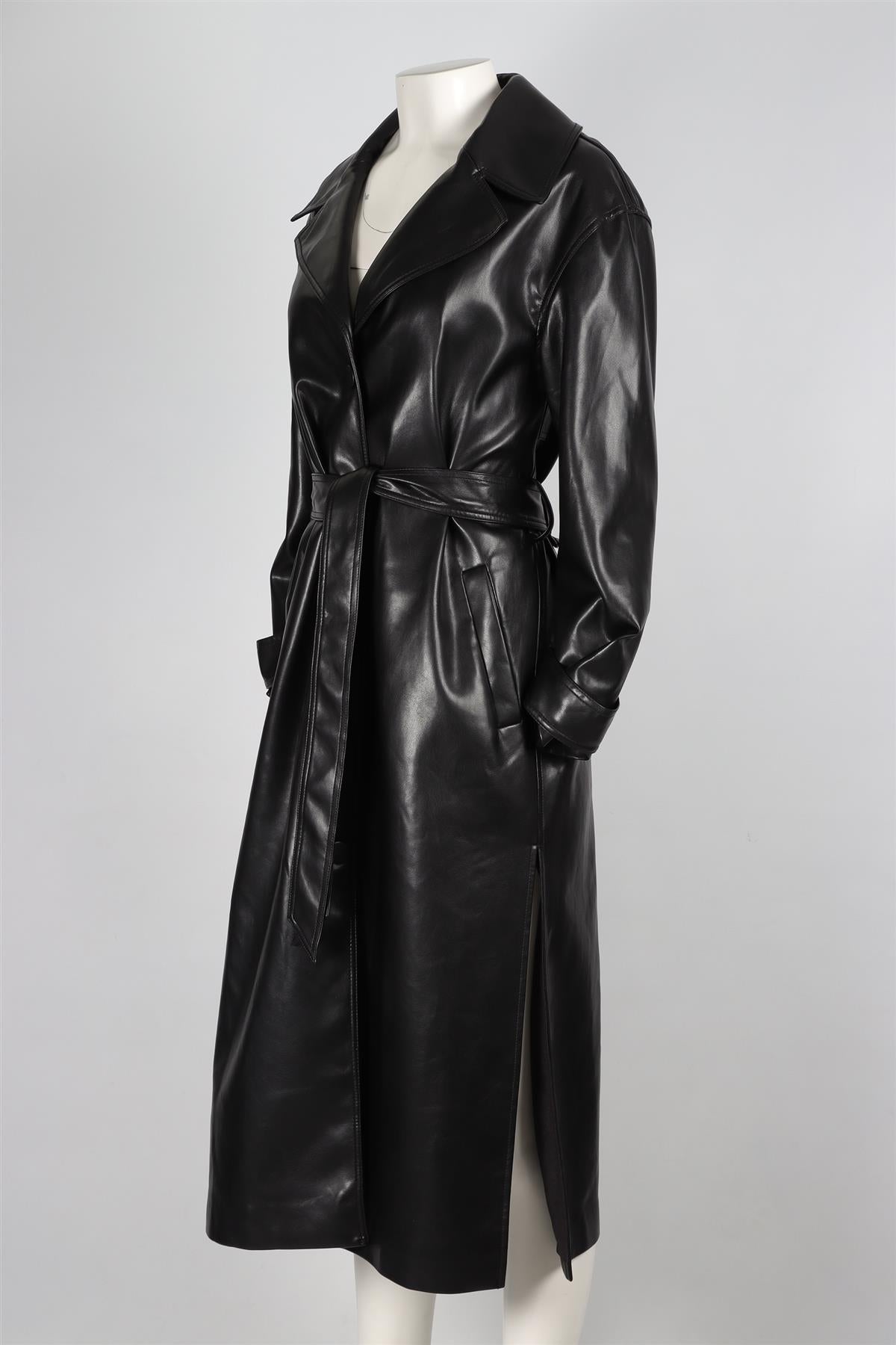 JONATHAN SIMKHAI BLACK FAUX LEATHER TRENCH COAT SMALL