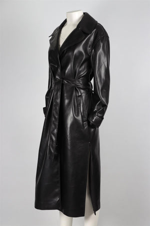 JONATHAN SIMKHAI BLACK FAUX LEATHER TRENCH COAT SMALL