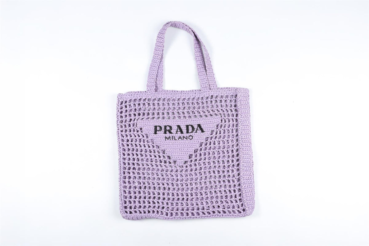 PRADA PURPLE RAFFIA TOTE BAG