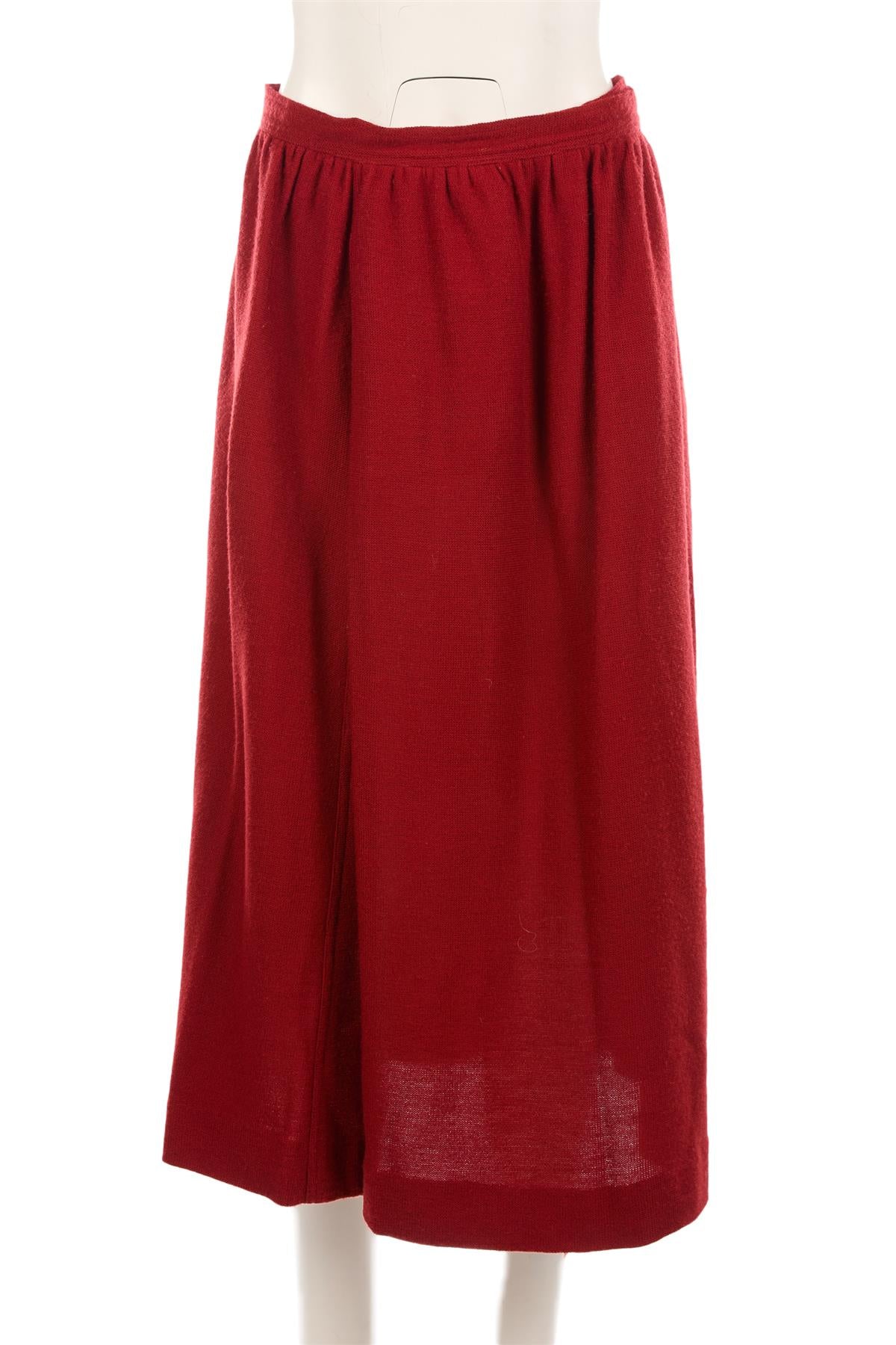 CHRISTIAN DIOR RED WOOL MIDI SKIRT UK 14