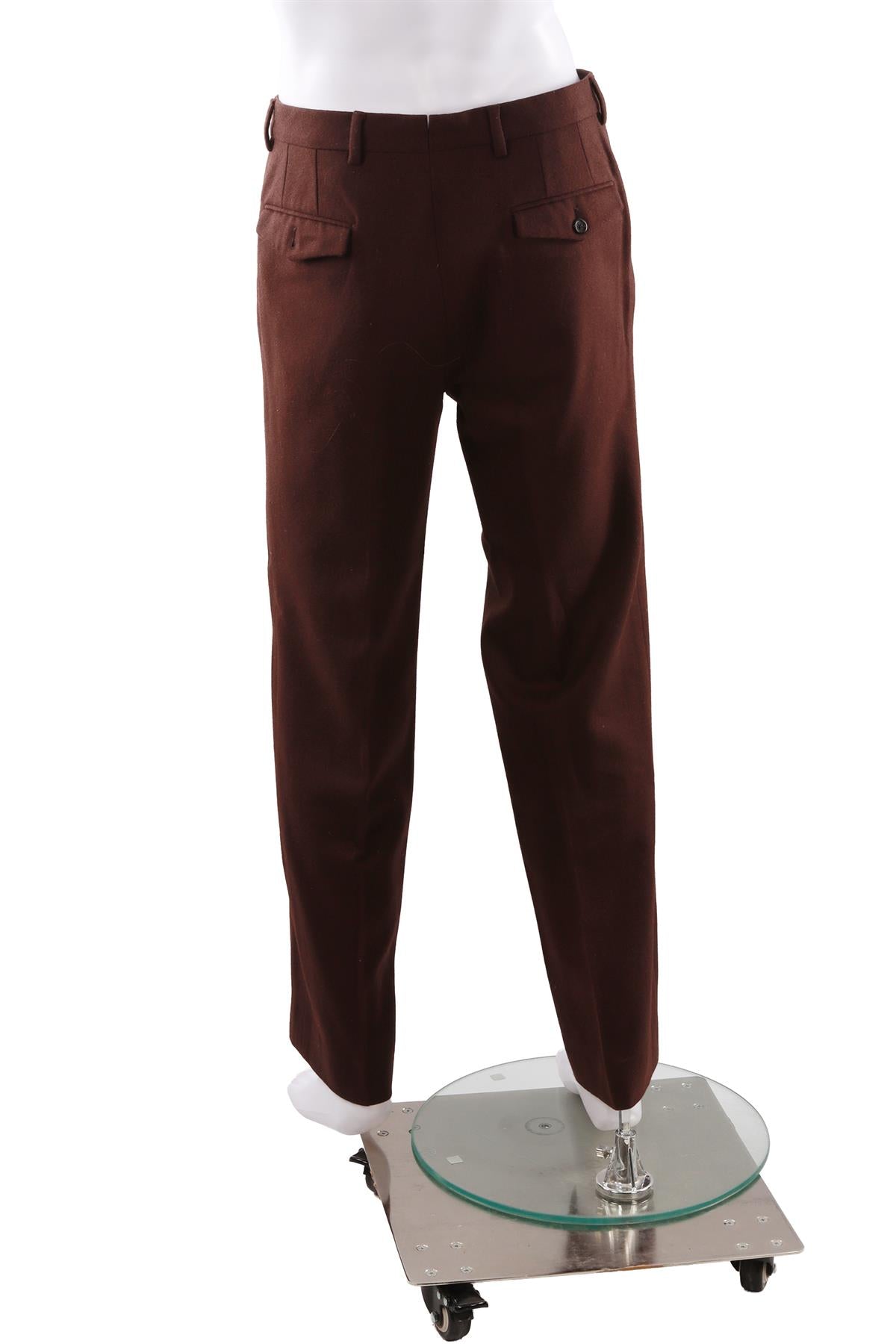 BROWN MEN'S WOOL STRAIGHT LEG PANTS
