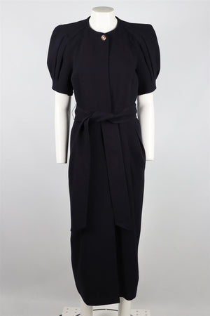 GABRIELA HEARST NAVY BELTED WOOL MAXI DRESS IT 44 UK 12