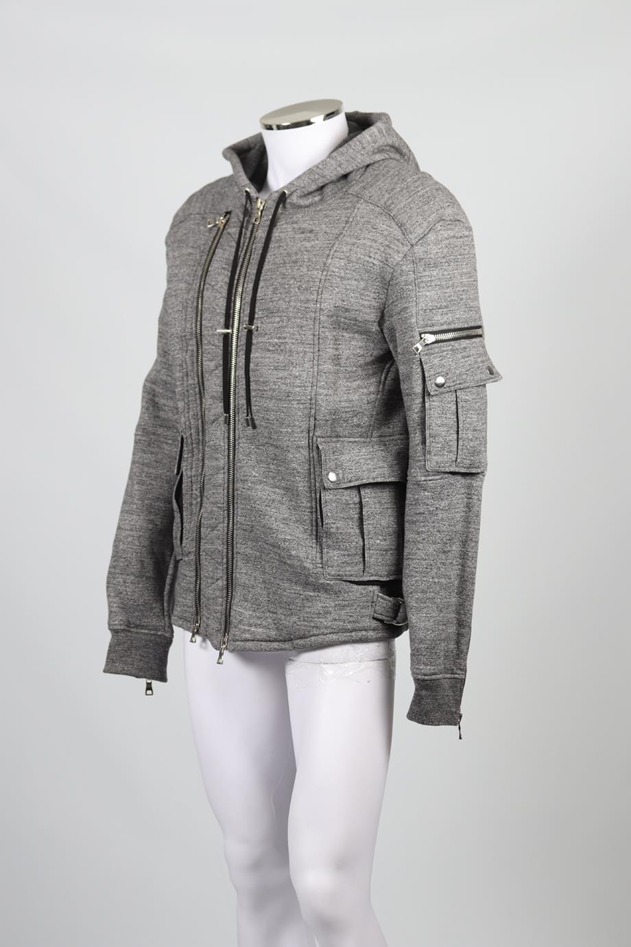 BALMAIN MEN'S COTTON AND WOOL BLEND HOODIE LARGE