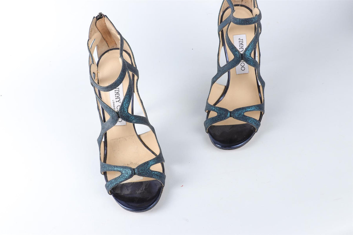 JIMMY CHOO BLUE GLITTER SANDALS EU 36.5 UK 3.5 US 6.5