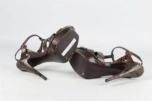 YVES SAINT LAURENT BROWN TRIBUTE SNAKESKIN PLATFORM SANDALS EU 38.5 UK 5.5 US 8.5