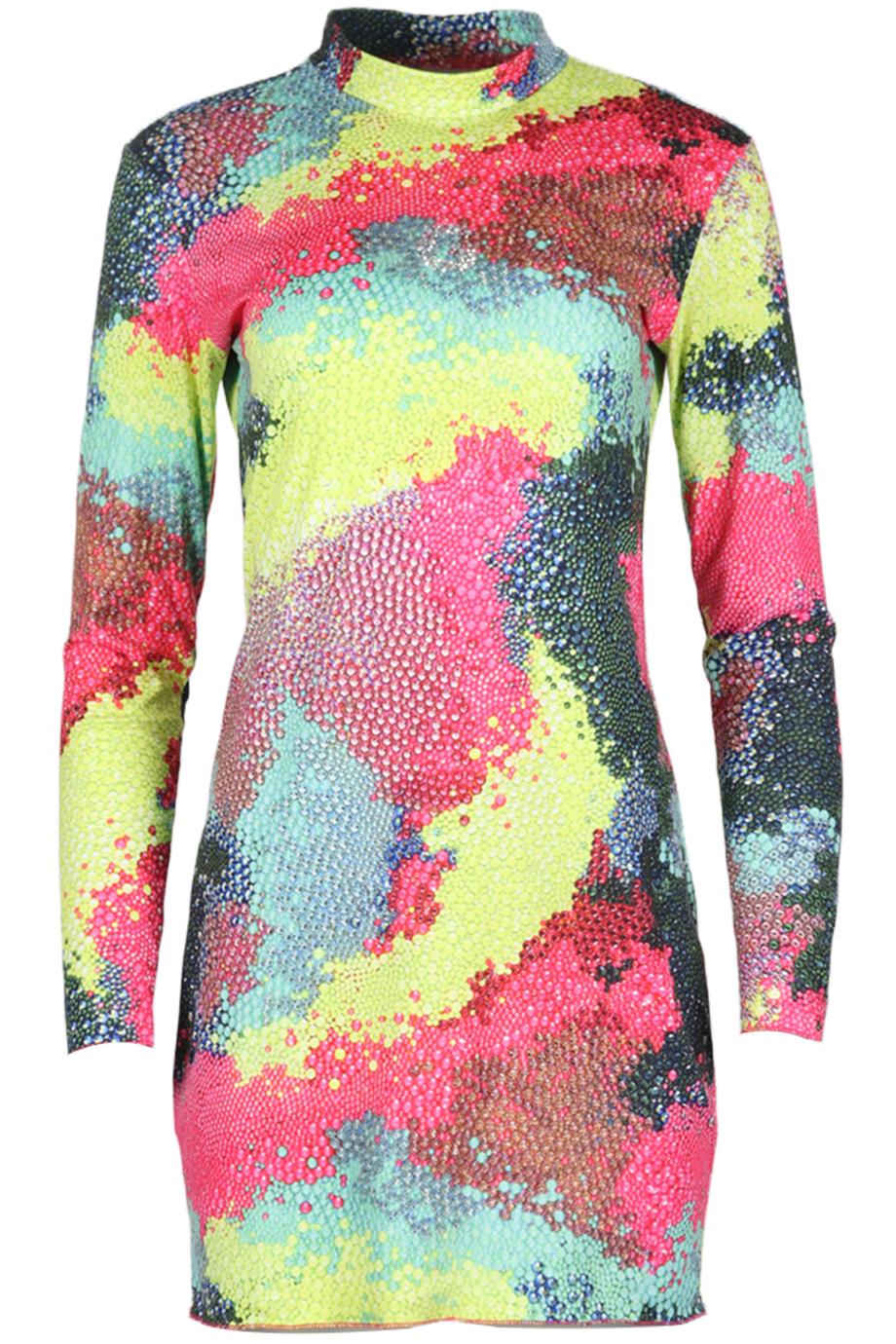 GERMANIER EMBELLISHED PRINTED STRETCH JERSEY MINI DRESS LARGE