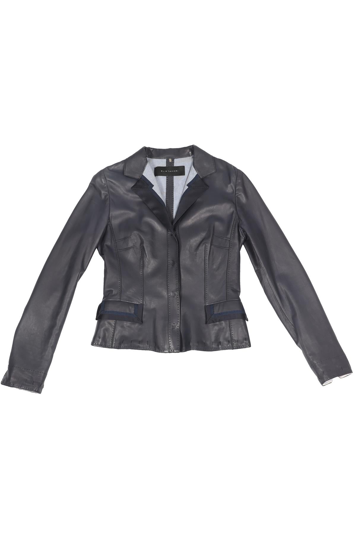 ELIE TAHARI NAVY LEATHER JACKET XSMALL